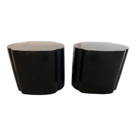 McGuire Robert Kuo Metal Scallop Metal Side Tables/Stools, a Pair