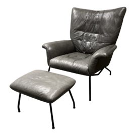 Room & Board Paris Gray Leather Chair + Ottoman. Original Price: $4,300
