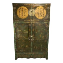 Late 20th Century Two Piece Asian Green Lacquered Cabinet