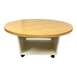 Contemporary Round Maple Finish Coffee Table + Casters