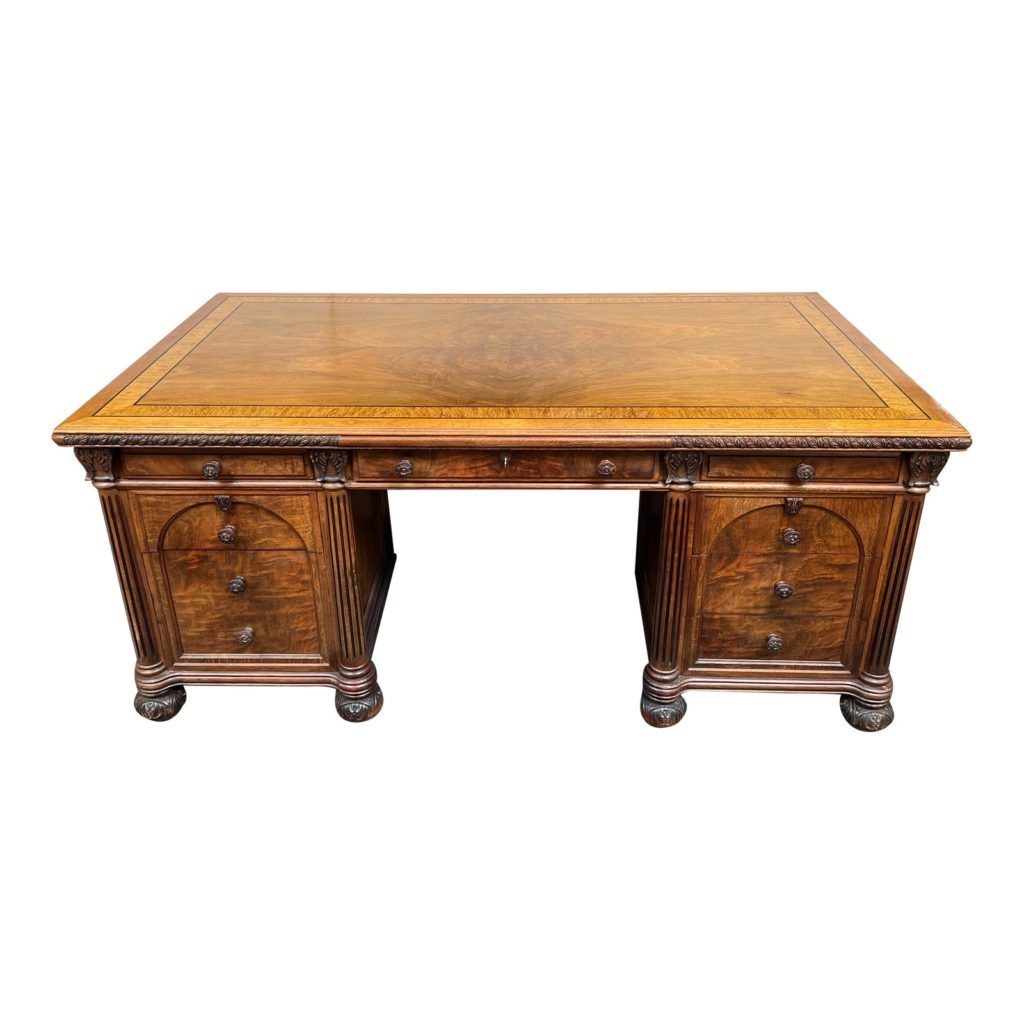 Vintage Leopold Desk Company Burled Walnut Partners Desk Design Plus