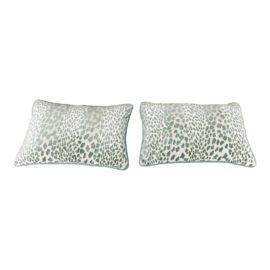 Contemporary Anthem Teal Leopard Print Cut Velvet Pillows - a Pair