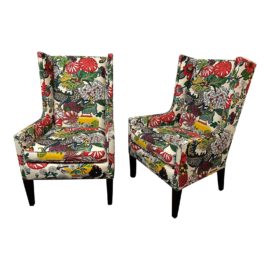 Lee Industries Pair Schumacher Wing Chairs. Original Price: $9,800
