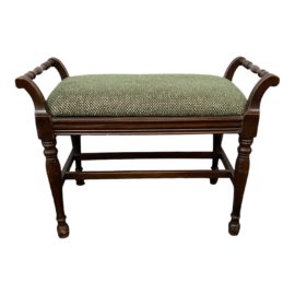 Vintage Green Upholsterd Petite Wooden Bench