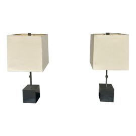 Contemporary Steel Cube Table Lamps - a Pair