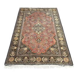 Vintage Handknotted Silk Tabriz Area Rug - 4′7″ × 6′10″