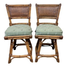 Palecek Bamboo + Rattan Counter Stools, a Pair