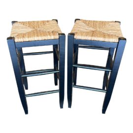 Farmhouse Rush + Black Countertop Stools, Set of Two