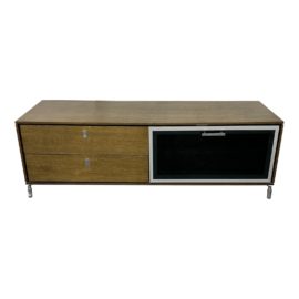 Contemporary Wood, Metal + Glass Media Stand