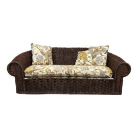 The Wicker Works Michael Taylor Inspired Tonda Rolled Arm + Botanical Fabric Sofa. Original Price: $7,000