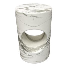 NEW Custom Design Faux Marble Hole Side Table - White + Gray