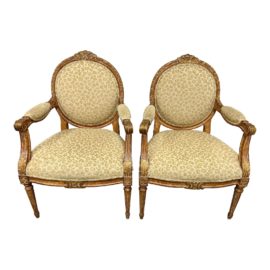 Custom Design French Louis XVI Leopard Print Chairs - a Pair