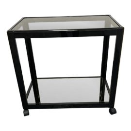 Italian High Gloss Black Lacquer Serving Cart With Wheels