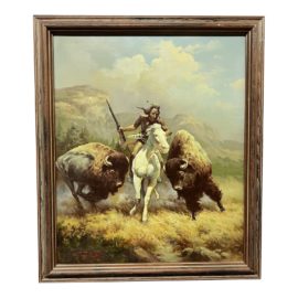 1983 F. Thomas Quigley "Buffalo Hunt" Oil Painting