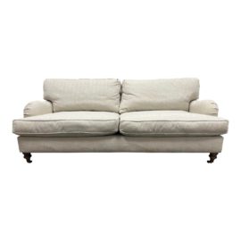 Traditional Cream Herringbone Rolled Arm Sofa + Castor Feet