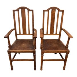 Antique English Arch Back Rush Seat Chairs, a Pair