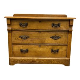Antique Queen Anne Style Oak Three Drawer Dresser