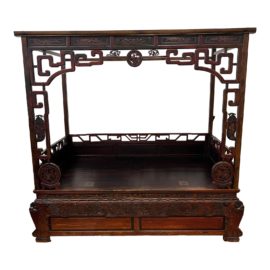 Early 20th Century Chinese Elm Opium Wedding Canopy Daybed