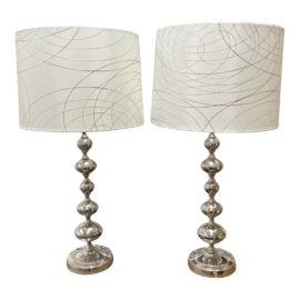 Contemporary Silver Finish Tall Table Lamps - a Pair