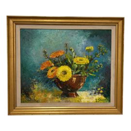 Late 20th Century J. Stobart Original Painting Floral in Vase