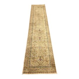 Vintage Handknotted Tan + Green Silk Runner - 2′8″ × 12′