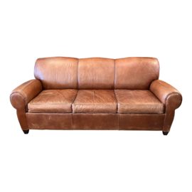 Pottery Barn by Mitchell Gold Manhattan Leather Sleeper Sofa. Original Price: $2,000