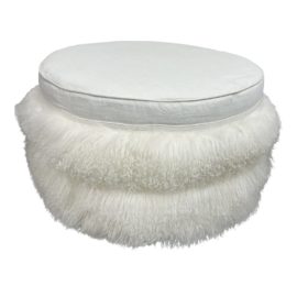 Wick Design Custom Design Round White Fur Ottoman