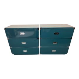 MV Furniture Contemporary 3 Drawer Campaign Style Dressers - a Pair