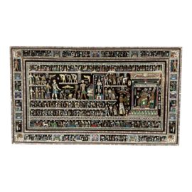 Late 20th Century Egyptian Bone + Mother of Pearl Hieroglyphs Art Panel