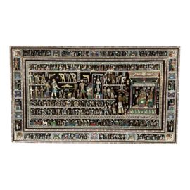 Late 20th Century Egyptian Bone + Mother of Pearl Hieroglyphs Art Panel