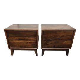 Crate & Barrel Steppe Walnut Finished Mango Nightstands – a Pair. Original Price: $998