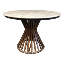McGuire Marble Top Rattan Accent Table