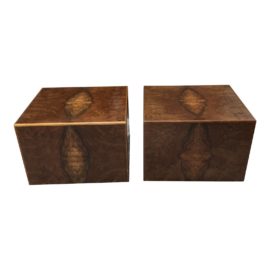 Lawson-Fenning Large Prospect Square Burl Side Tables, a Pair. Original Price: $3,500