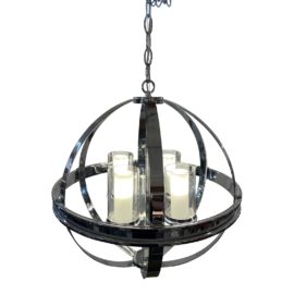 Ethan Allen Chrome Armillary Four Light Orb Chandelier