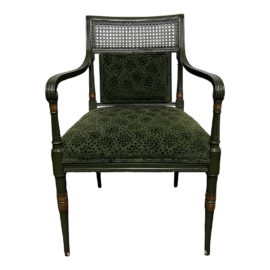 Custom Design Caned Back Wood Green Arm Chair