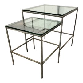 Crate & Barrel Metal + Glass Nesting Tables, a Pair