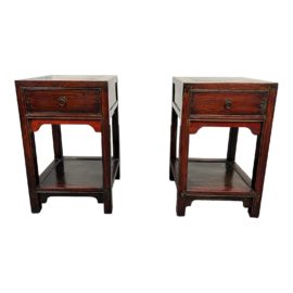 Antique Asian Red Lacquered Side Tables, a Pair