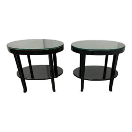 Custom Design Oval Black Lacquered Wood Coffee Tables + Custom Glass Tops. Original Price: $3,766