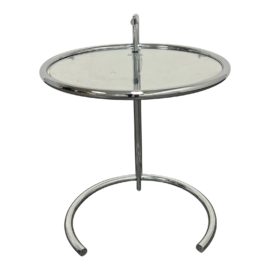 Eileen Gray Style Glass + Chrome Adjustable Side Table