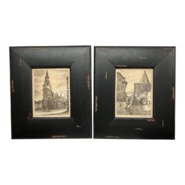 Antique Italian Framed Etchings, a Pair