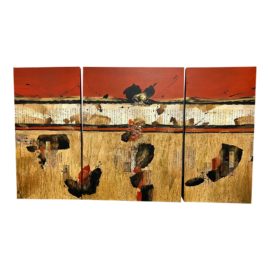 Gregory Deane "Pages of Time" Oil + Gold Leaf Triptych. Original Price: $12,506