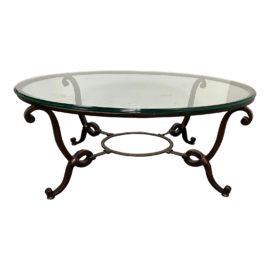 Mogels Furniture Wrought Iron + Glass Round Coffee Table