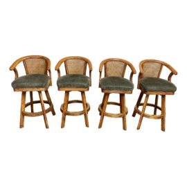 Late 20th Century Swivel Caned Barstools - Set of Four