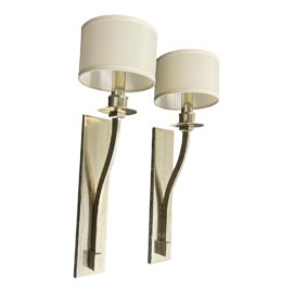 Contemporary Single Light Silver Finish Wall Sconces, a Pair