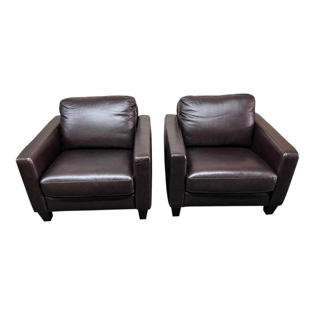 Contemporary Brown Leather Arm Chairs, a Pair Design Plus Gallery