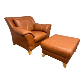 Natuzzi Strap Leather Arm Chair + Ottoman