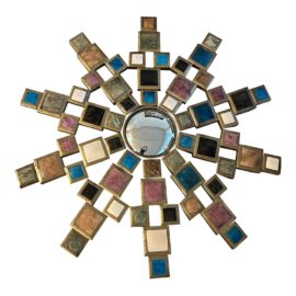 Coup d'Etat Scala Luxury Brass Frame + Multicolor Goatskin Starburst Wall Mirror. Original Price: $7,810