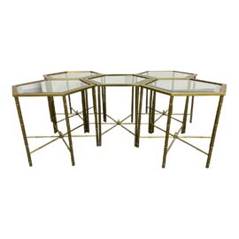 1970's Mastercraft Hollywood Regency Style Brass Hexagonal Side Tables, Set of 5. Original Price: $2,500