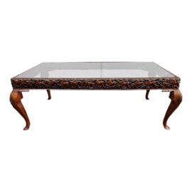 Mid 20th Century Hand Carved Pakistani Custom Horse Frieze Coffee Table