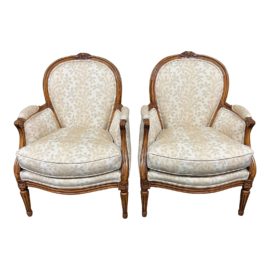 Louis J. Solomon Custom Louis XVI Bergere Chairs, a Pair